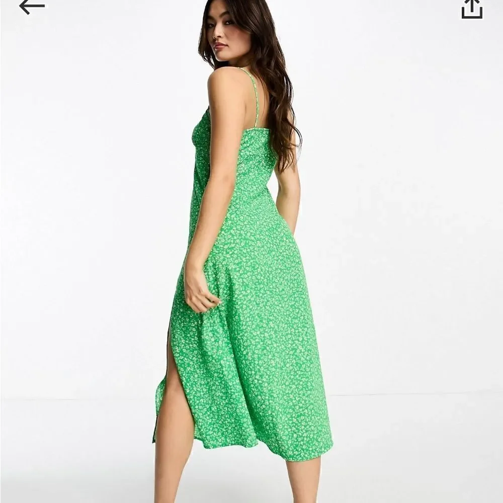 Green floral maxi dress with split